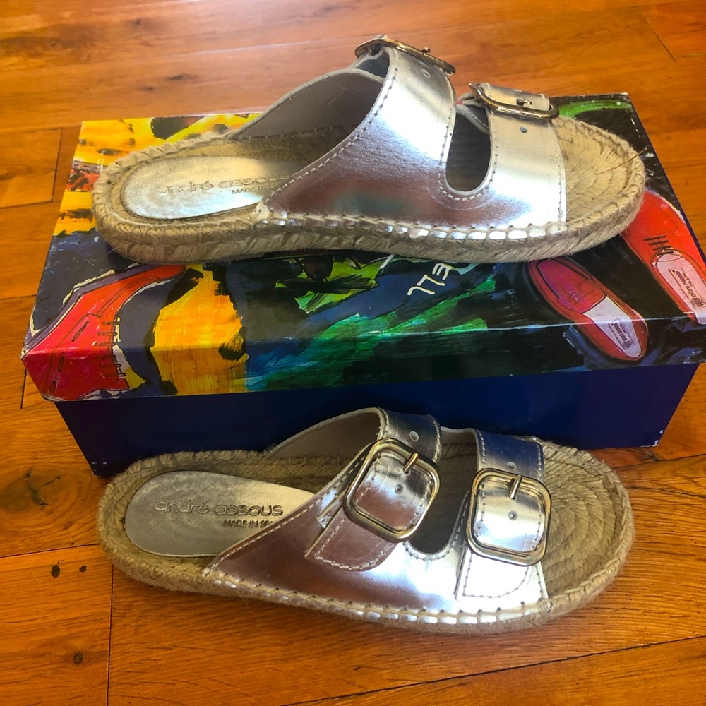 Andre Assous silver espadrille sandals, size 37
